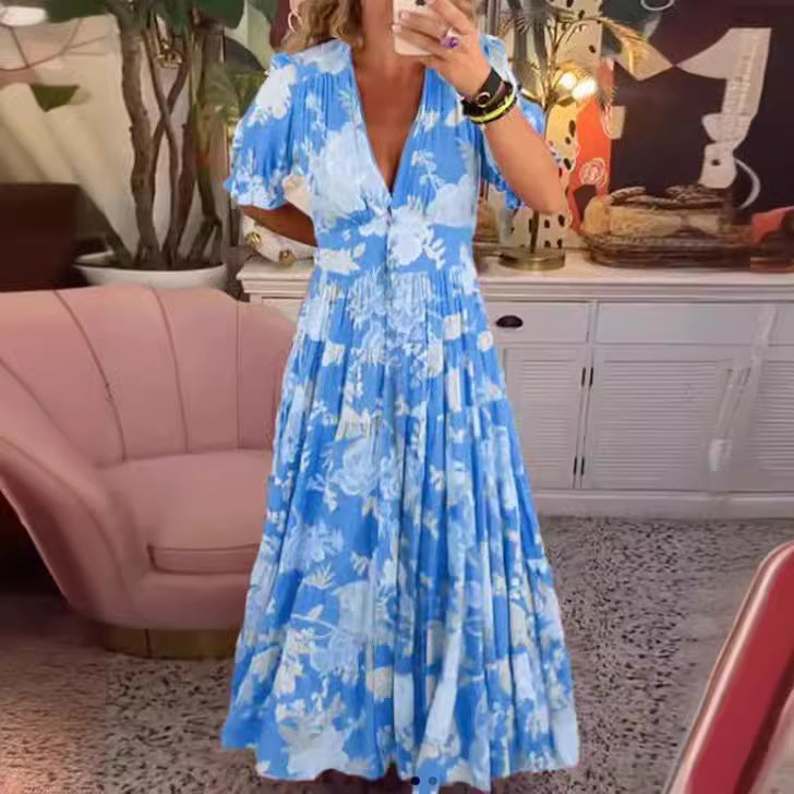 Avyra - V-Neck Floral Print Dress