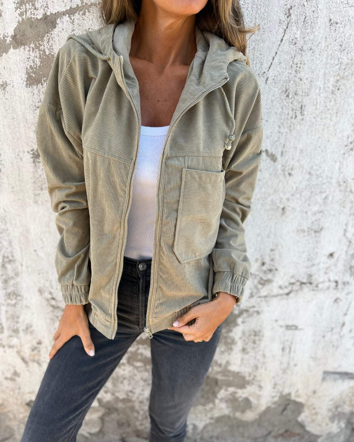 Orlise - Zip-Front Corduroy Hoodie