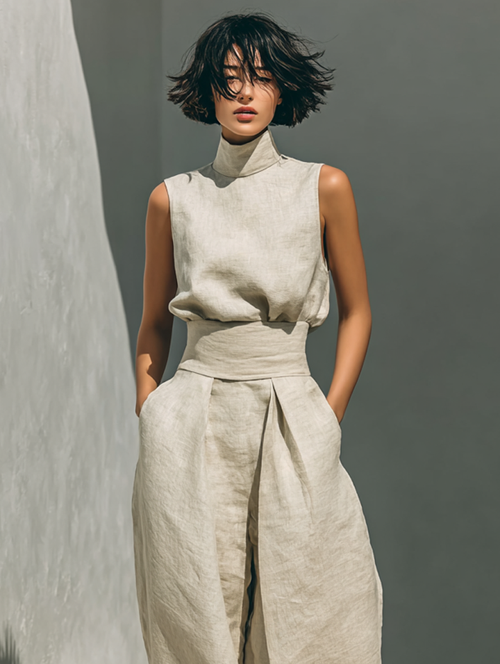 Kevara - Wide-Leg Cotton-Linen Trouser Set