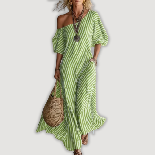 Avyra - Off-Shoulder Striped Maxi Dress