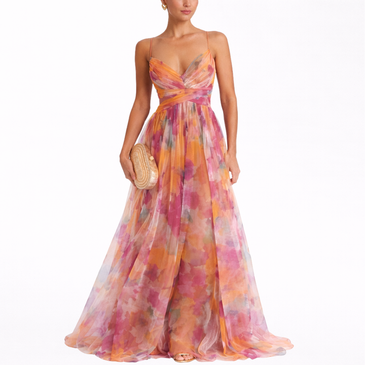 Sevira - Empire-Waist Chiffon Maxi Dress