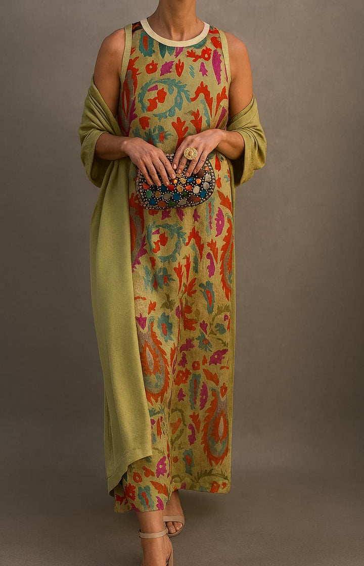 Virela - Maxi Printed Dress And Waistcoat Set