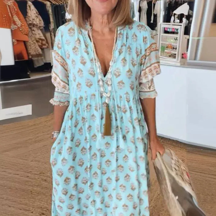 Sorali - Tassel Tie-Neck Midi Dress