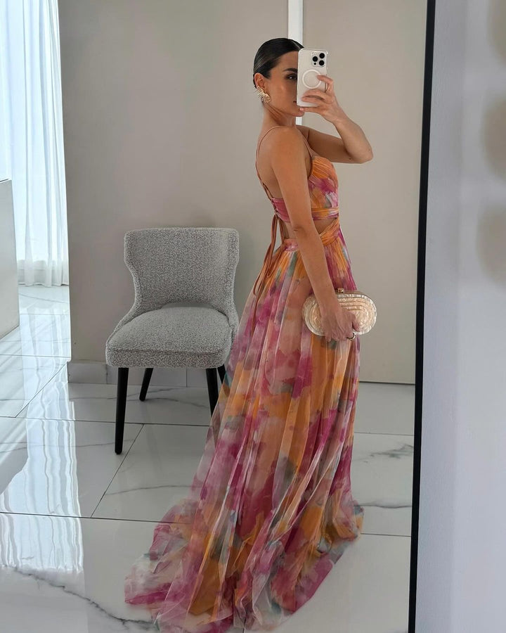 Sevira - Empire-Waist Chiffon Maxi Dress
