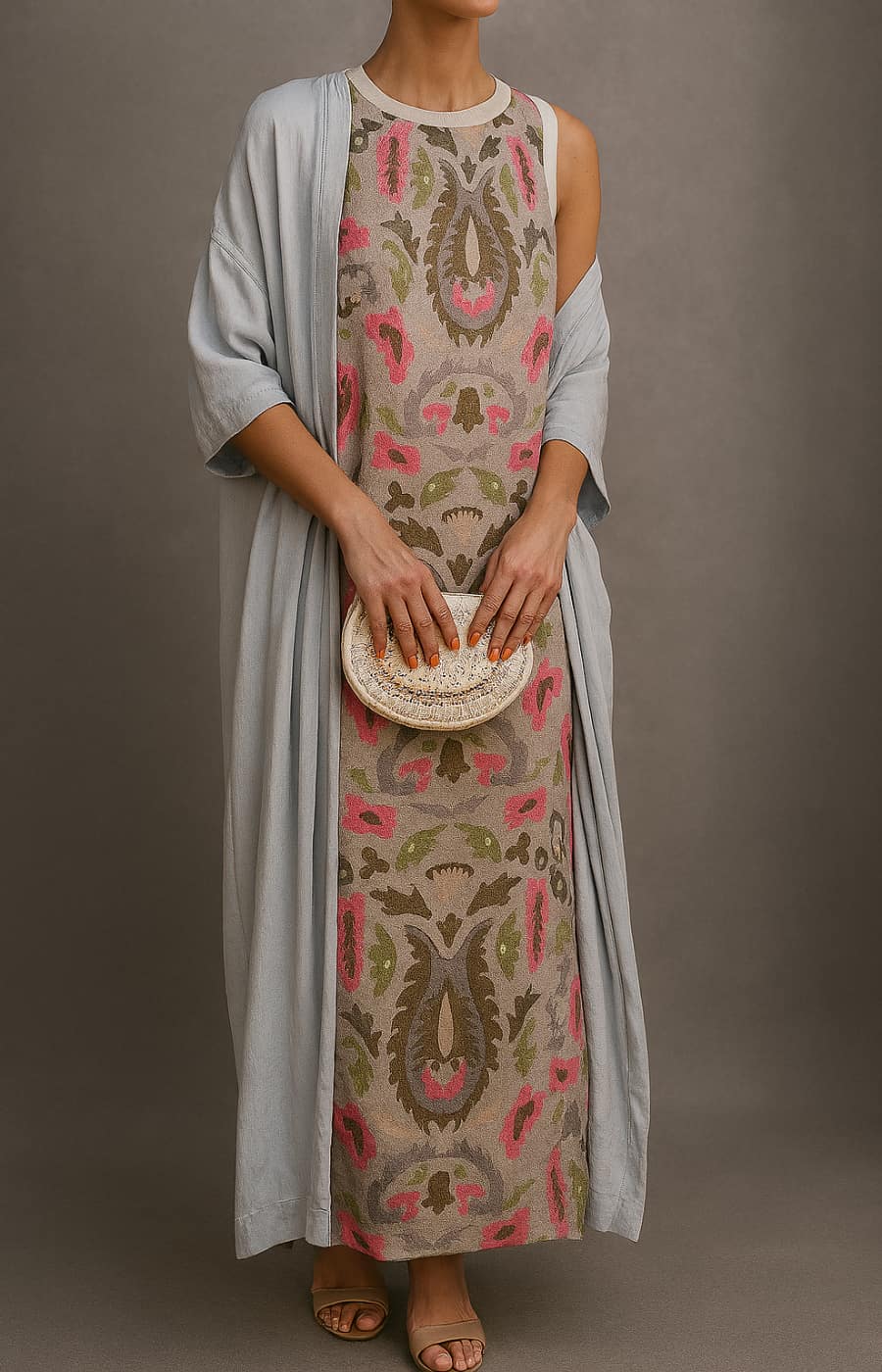 Virela - Maxi Printed Dress And Waistcoat Set