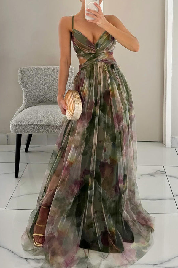 Sevira - Empire-Waist Chiffon Maxi Dress