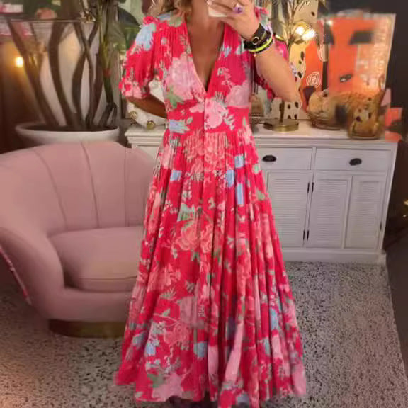 Avyra - V-Neck Floral Print Dress