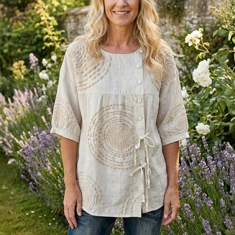 Rilena - Lace-Up Placket Cotton-Blend Woven Blouse