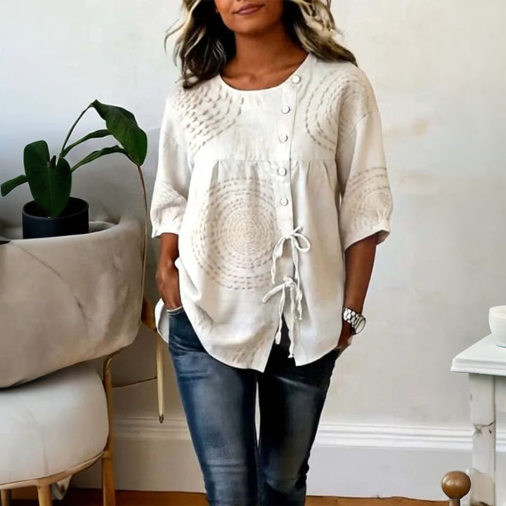 Rilena - Lace-Up Placket Cotton-Blend Woven Blouse