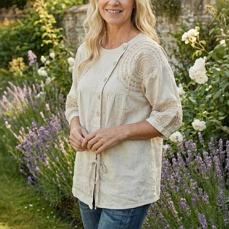 Rilena - Lace-Up Placket Cotton-Blend Woven Blouse