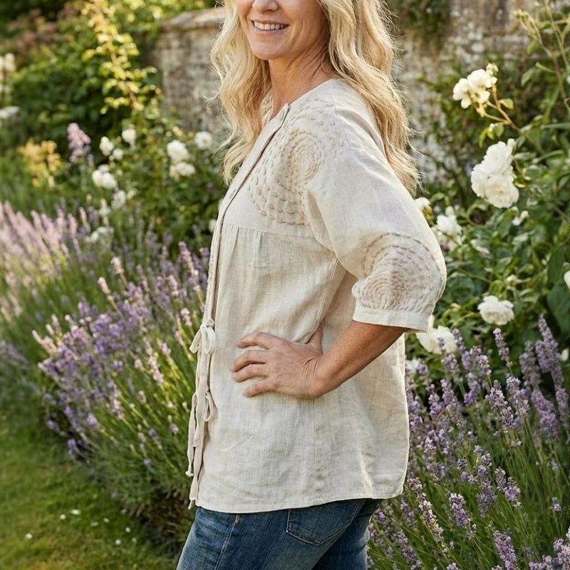 Rilena - Lace-Up Placket Cotton-Blend Woven Blouse