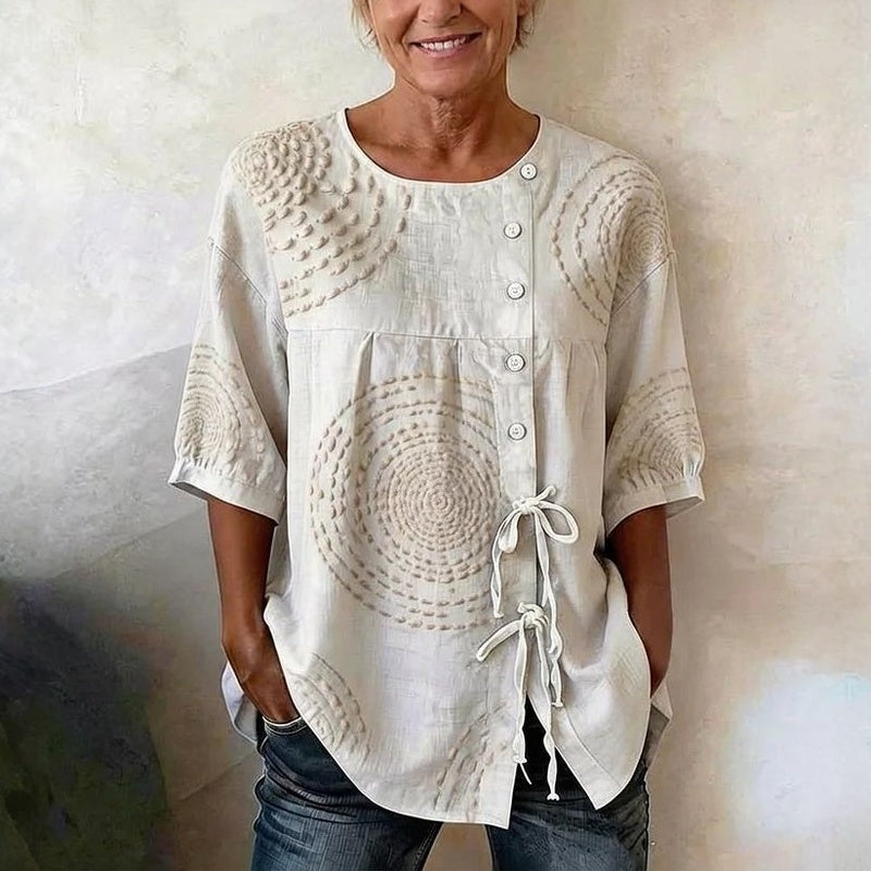 Rilena - Lace-Up Placket Cotton-Blend Woven Blouse