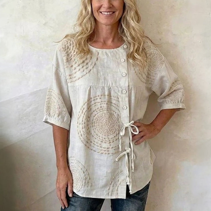 Rilena - Lace-Up Placket Cotton-Blend Woven Blouse