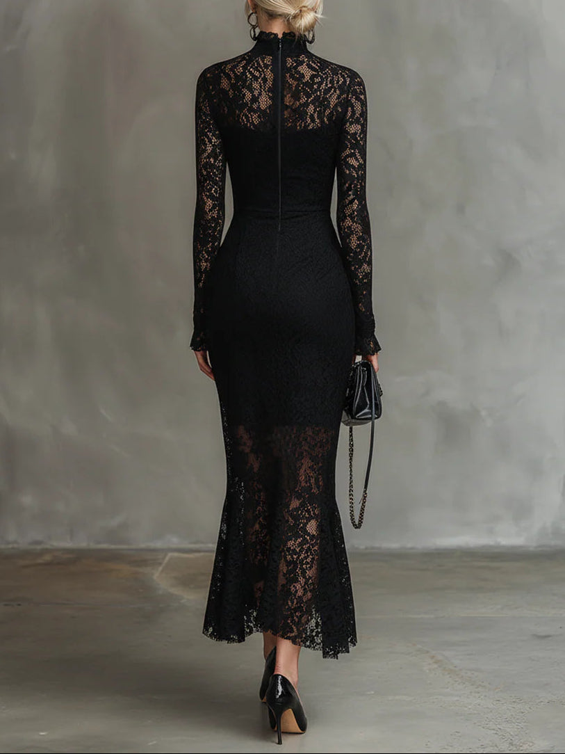 Kelira - Fishtail Hem Lace Maxi Dress