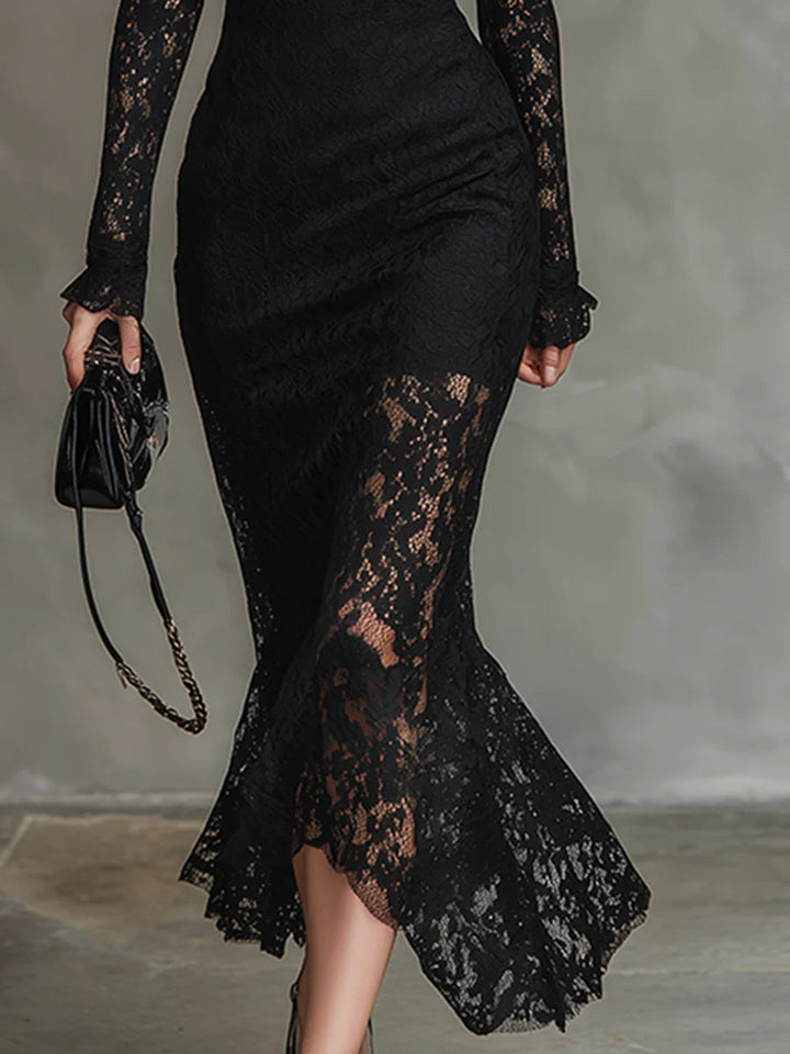 Kelira - Fishtail Hem Lace Maxi Dress