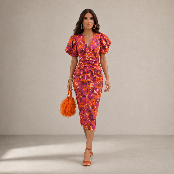 Noreli - Puff-Sleeve Printed Dress
