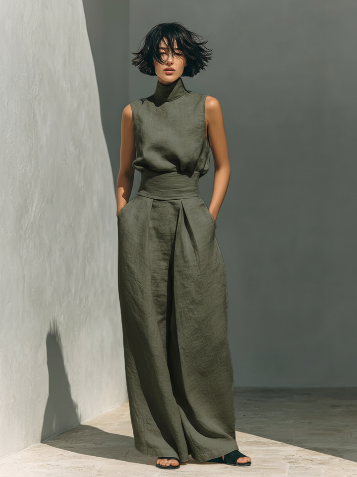 Kevara - Wide-Leg Cotton-Linen Trouser Set