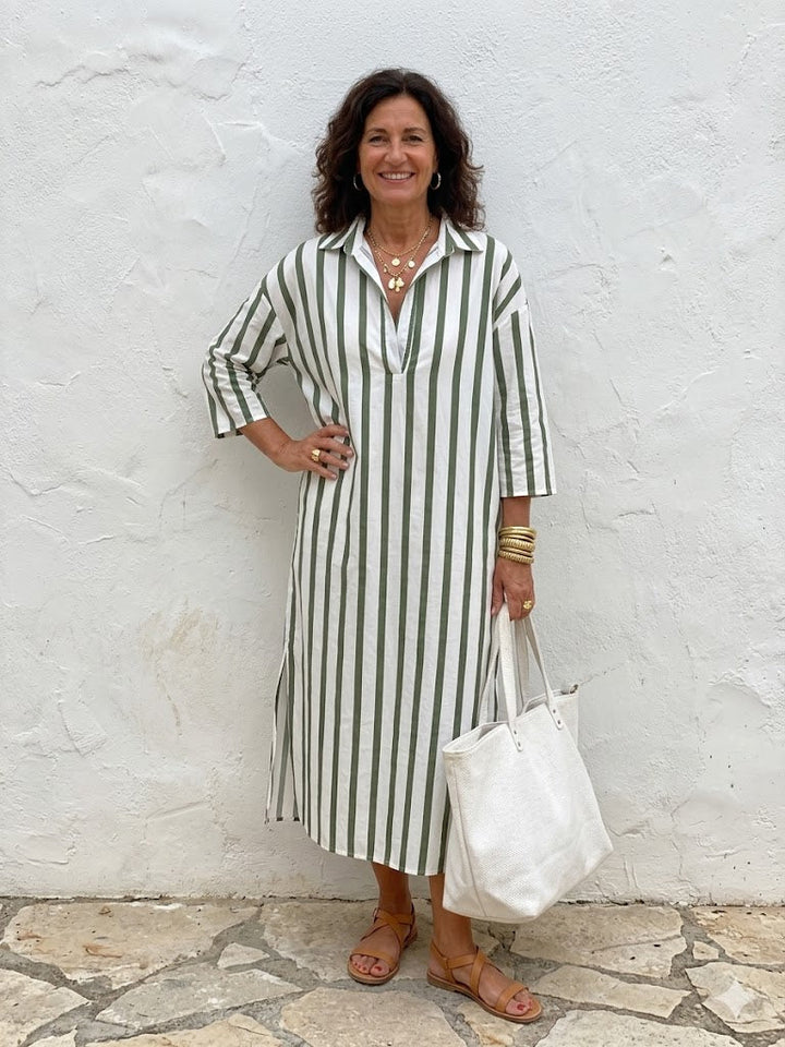 Velira - Vertical Stripe Woven Midi Shirt Dress