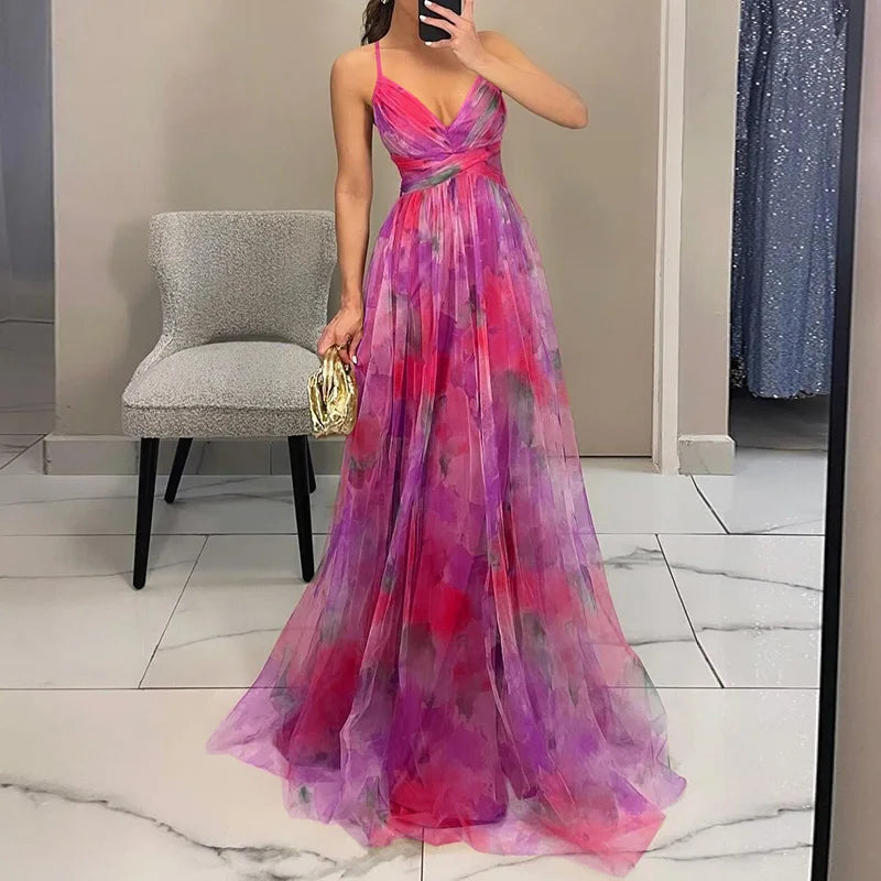 Sevira - Empire-Waist Chiffon Maxi Dress