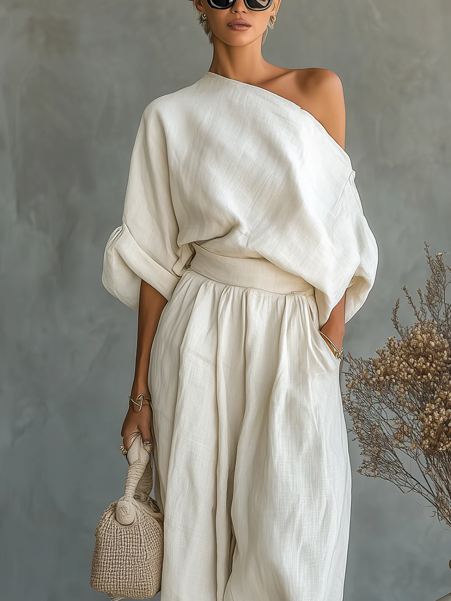 Nimara - Off-Shoulder Blouse And Trousers Set