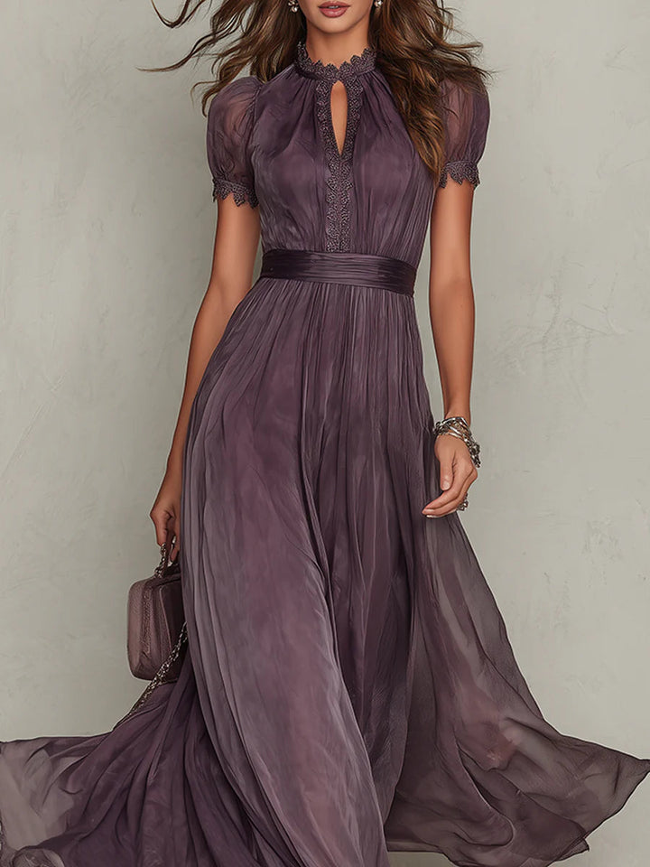 Mireva - Teardrop Neckline Chiffon Dress