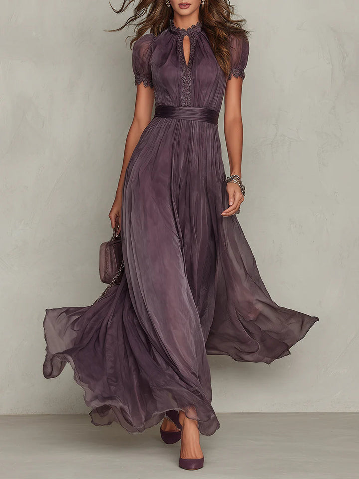 Mireva - Teardrop Neckline Chiffon Dress