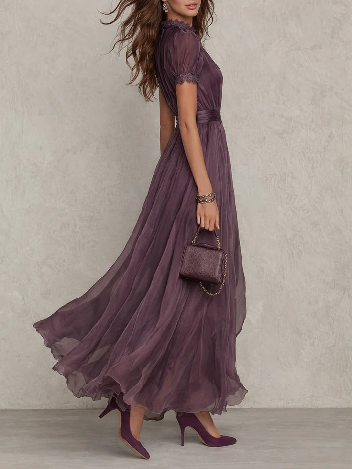 Mireva - Teardrop Neckline Chiffon Dress
