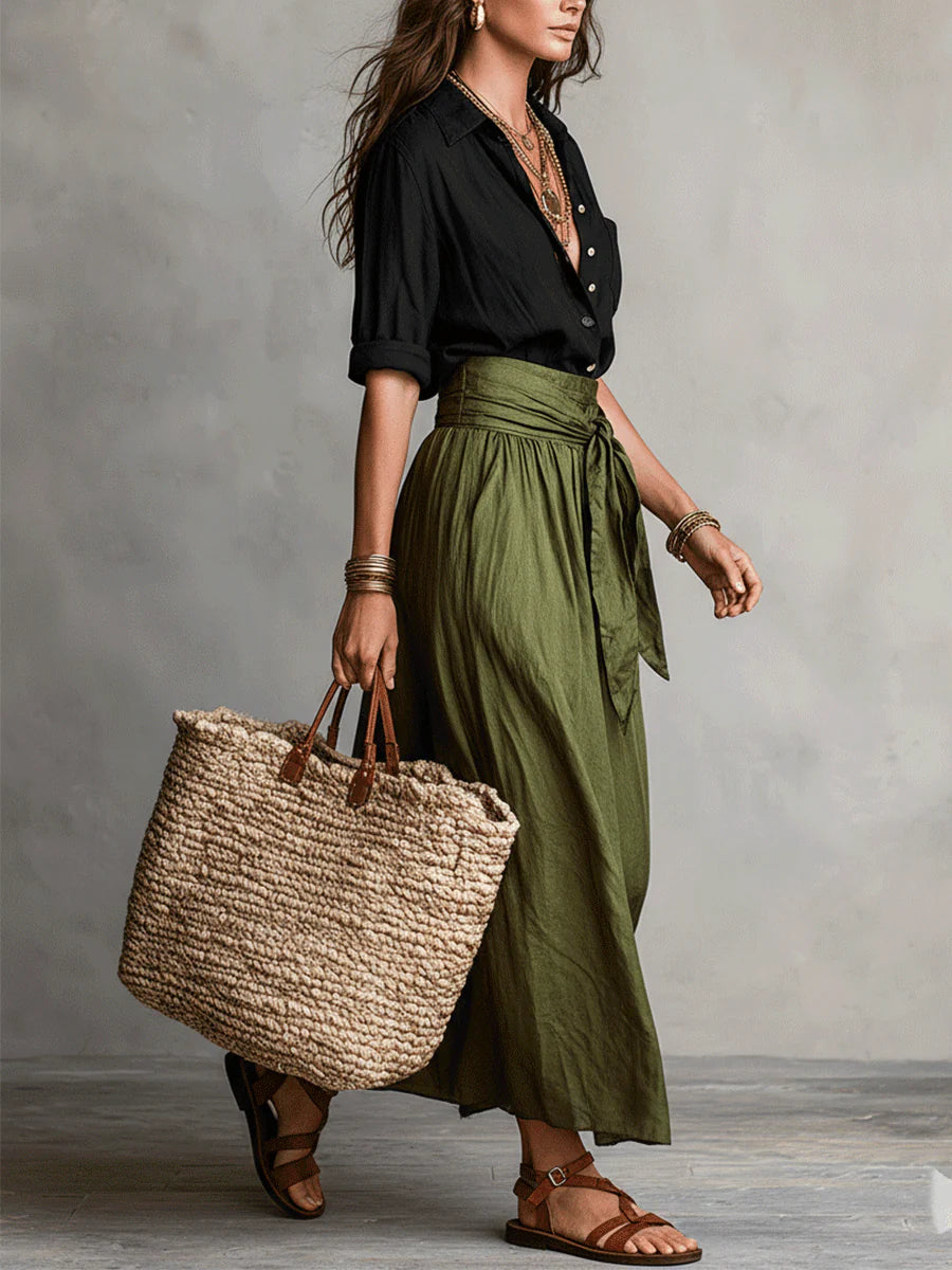 Arlise - Belted High-Waist Midi Set