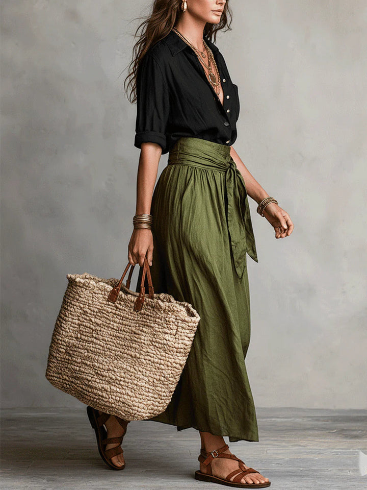 Arlise - Belted High-Waist Midi Set