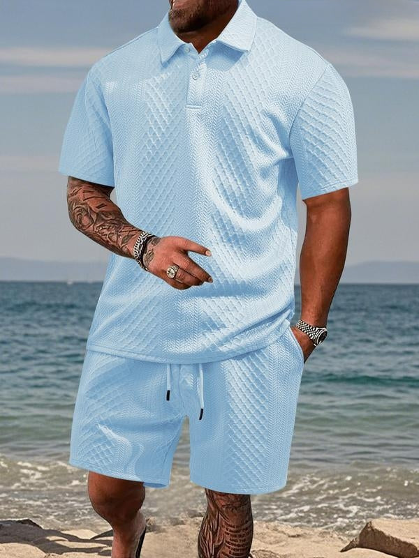 Varlo - Textured Fabric Polo And Shorts Set
