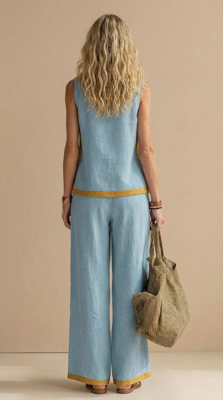 Olyra - Contrast-Trim Linen-Cotton Set