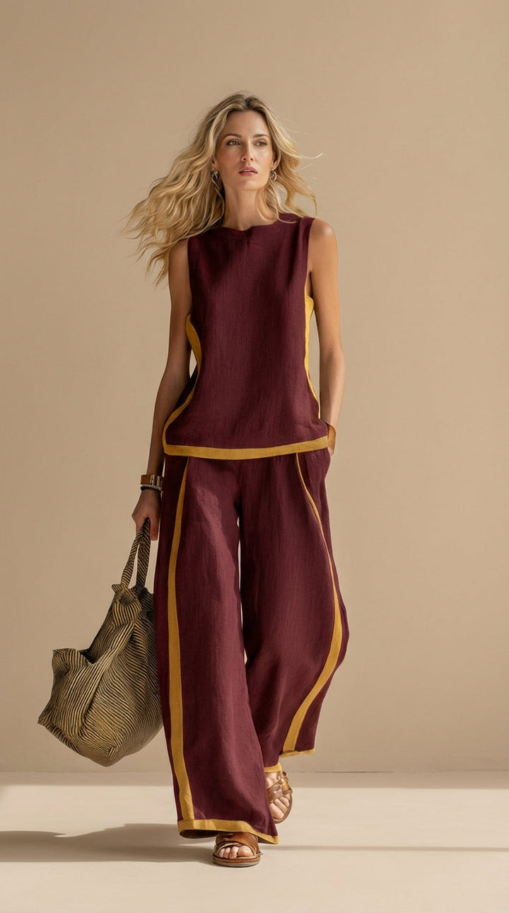Olyra - Contrast-Trim Linen-Cotton Set