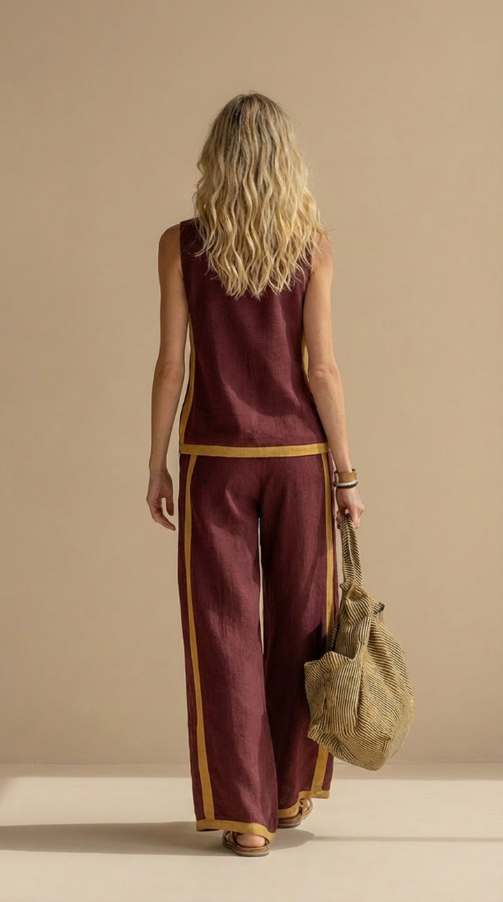 Olyra - Contrast-Trim Linen-Cotton Set