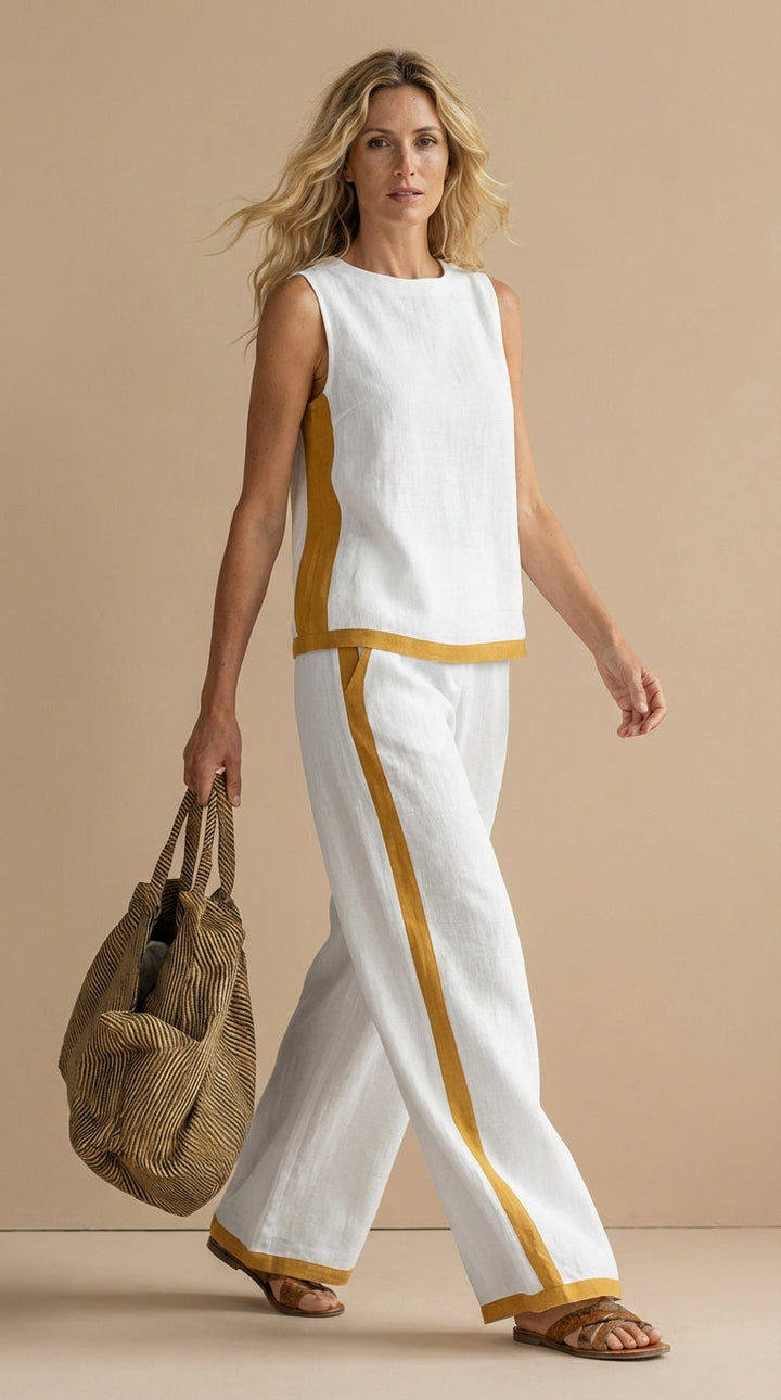 Olyra - Contrast-Trim Linen-Cotton Set