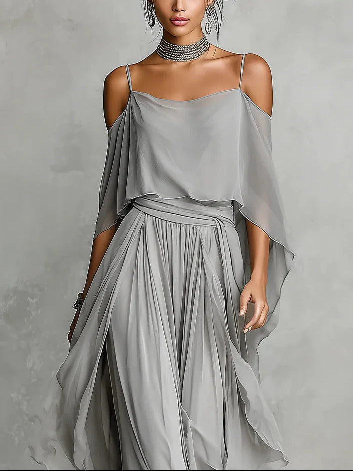 Kevara - Off-Shoulder Chiffon Set