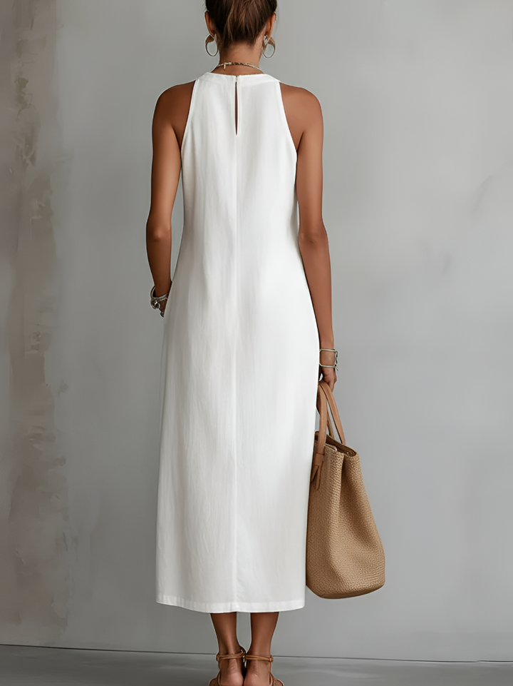 Tevara - Stand Collar Technical Weave Midi Dress