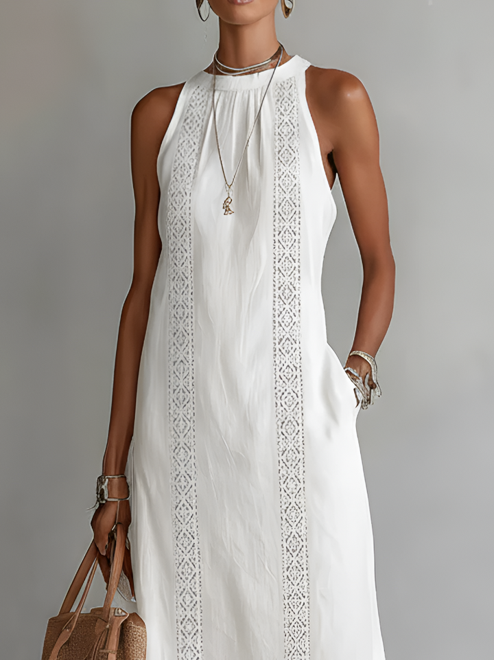 Tevara - Stand Collar Technical Weave Midi Dress