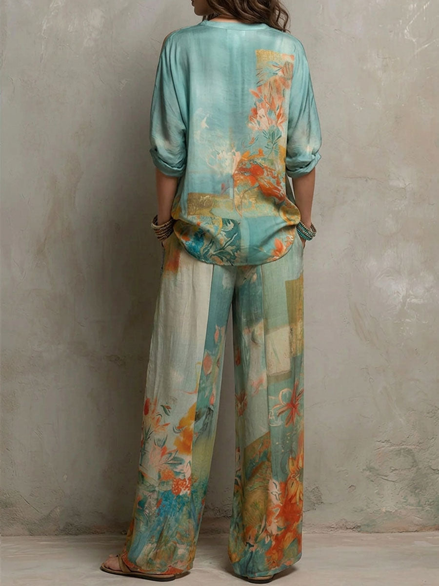 Leniva - Wide-Leg Floral Print Set