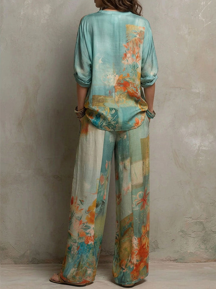 Leniva - Wide-Leg Floral Print Set