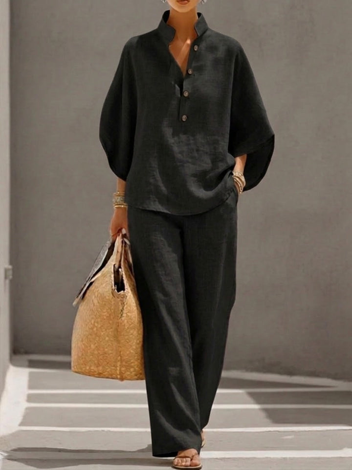 Velara - Batwing-Sleeve Cotton-Linen Set