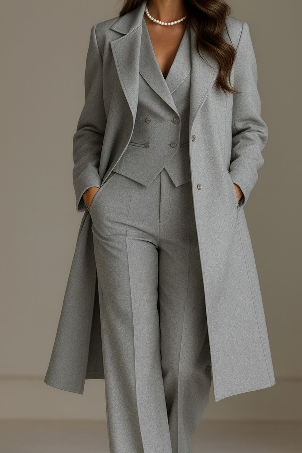 Brenzo - Tailored Woven Coat And Suit Set