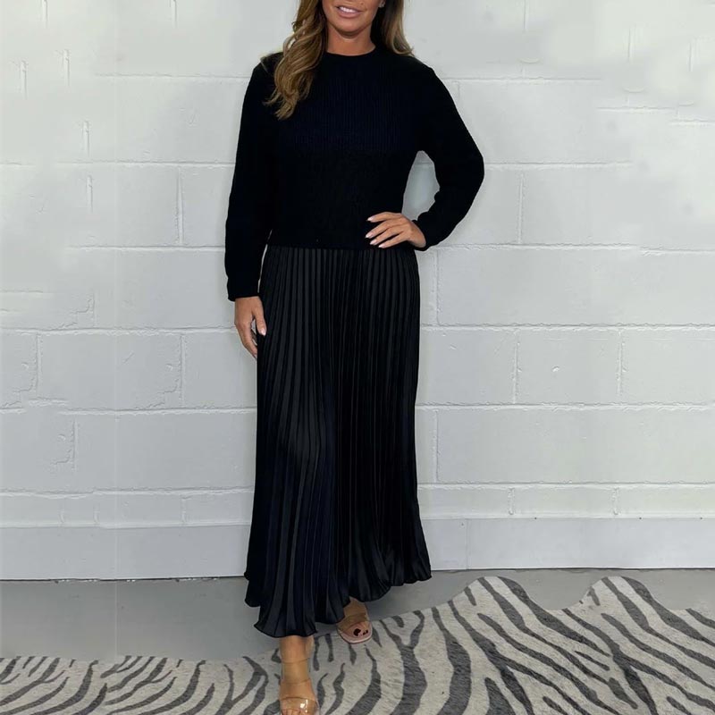 Elaris - Pleated Hem Sweatshirt Knit Dress