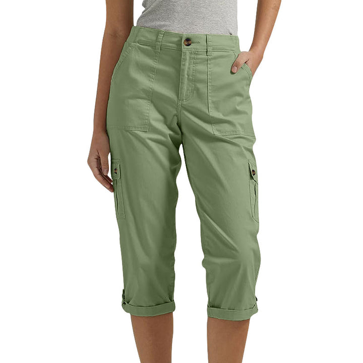 Orelyn - Multi-Pocket Stretch Woven Capri Cargo Trousers